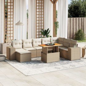 Set de sofás de jardín 9 pzas con cojines ratán sintético beige en Conjuntos de jardín | Comprar online en Foro24