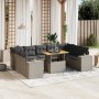Set de sofás de jardín 10 pzas con cojines ratán sintético gris