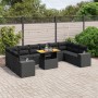 Set de sofás de jardín 11 pzas y cojines ratán sintético negro