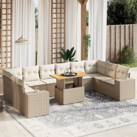 Set de sofás de jardín 11pzas con cojines ratán sintético beige en Conjuntos de jardín | Comprar online en Foro24