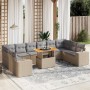 Set de sofás de jardín 11pzas con cojines ratán sintético beige