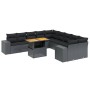 Set de sofás de jardín 11 pzas y cojines ratán sintético negro