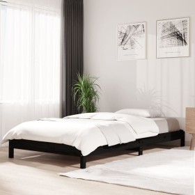 Cama apilable de madera pino maciza negro 100x200 cm