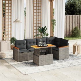 Set de muebles de jardín 6 pzas y cojines ratán sintético gris