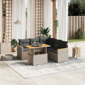 Set de muebles de jardín 6 pzas y cojines ratán sintético gris
