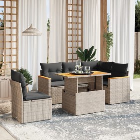 Set de muebles de jardín 6 pzas y cojines ratán sintético gris