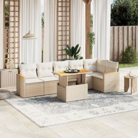 Set sofás de jardín 7 piezas y cojines ratán sintético beige