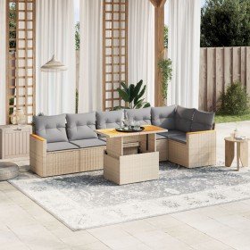 Set sofás de jardín 7 piezas y cojines ratán sintético beige