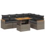 Set de sofás de jardín 7 piezas con cojines ratán PE gris
