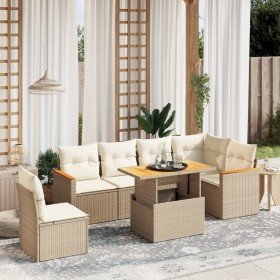Set sofás de jardín 7 piezas y cojines ratán sintético beige Set sofás de jardín 7 piezas y cojines ratán sintético beige