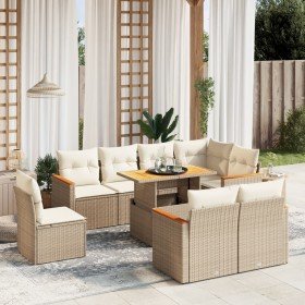 Set de sofás de jardín 9 pzas con cojines ratán sintético beige