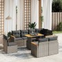 Set de muebles de jardín 9 pzas y cojines ratán sintético gris