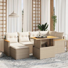Set sofás de jardín 7 piezas y cojines ratán sintético beige en Conjuntos de jardín | Comprar online en Foro24
