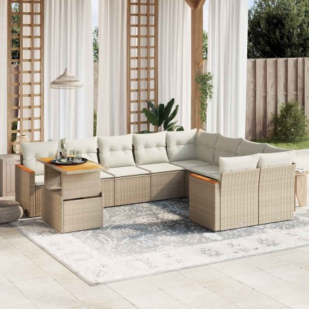 Juego de sofás jardín con cojines beige 10 pzas ratán sintético