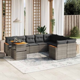 Set de sofás de jardín 10 pzas con cojines ratán sintético gris