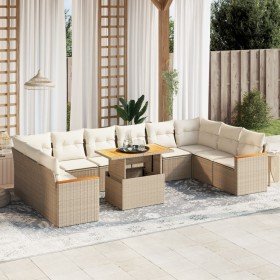 Set de sofás de jardín 11pzas con cojines ratán sintético beige en Conjuntos de jardín | Comprar online en Foro24