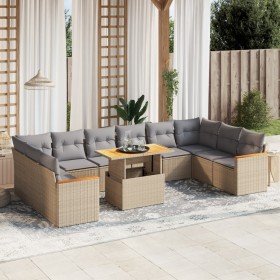 Set de sofás de jardín 11pzas con cojines ratán sintético beige