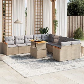Set de sofás de jardín 11pzas con cojines ratán sintético beige