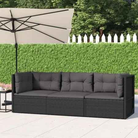 3-teiliges Gartenmöbel-Set und Kissen aus synthetischem Rattan schwarz von vidaXL, Gartensets - Ref: Foro24-319596, Preis: 25...