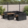 Set de sofás de jardín 8 piezas y cojines ratán sintético negro