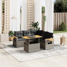 Set de muebles de jardín 6 pzas y cojines ratán sintético gris