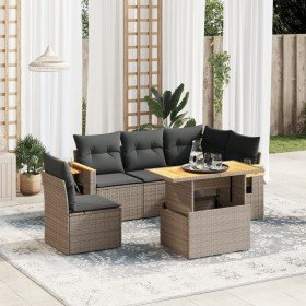 Set de muebles de jardín 6 pzas y cojines ratán sintético gris