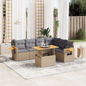 Set sofás de jardín 7 piezas y cojines ratán sintético beige en Conjuntos de jardín | Comprar online en Foro24