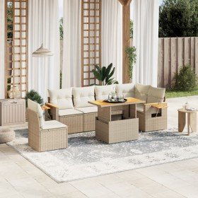 Set sofás de jardín 7 piezas y cojines ratán sintético beige Set sofás de jardín 7 piezas y cojines ratán sintético beige
