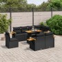Set de sofás de jardín 8 piezas y cojines ratán sintético negro