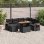 Set de sofás de jardín 8 piezas y cojines ratán sintético negro