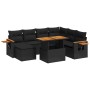 Set de sofás de jardín 8 piezas y cojines ratán sintético negro