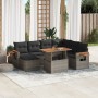 Set de sofás de jardín 8 pzas y cojines ratán sintético gris