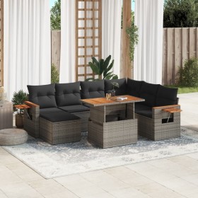 Set de sofás de jardín 8 pzas y cojines ratán sintético gris