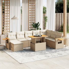 Set de sofás de jardín 9 pzas con cojines ratán sintético beige Set de sofás de jardín 9 pzas con cojines ratán sintético beige
