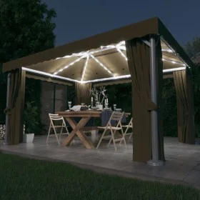 Gazebo with curtain and taupe aluminum LED light strip 4x3 m by vidaXL, Tents and gazebos - Ref: Foro24-3070357, Price: 546,0...
