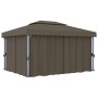 Gazebo with curtain and taupe aluminum LED light strip 4x3 m by vidaXL, Tents and gazebos - Ref: Foro24-3070357, Price: 535,4...