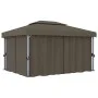 Gazebo with curtain and taupe aluminum LED light strip 4x3 m by vidaXL, Tents and gazebos - Ref: Foro24-3070357, Price: 546,0...