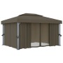 Cenador con cortina y tira de luces LED aluminio taupé 4x3 m de vidaXL, Carpas y cenadores - Ref: Foro24-3070357, Precio: 539...