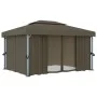 Gazebo with curtain and taupe aluminum LED light strip 4x3 m by vidaXL, Tents and gazebos - Ref: Foro24-3070357, Price: 546,0...