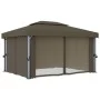 Gazebo with curtain and taupe aluminum LED light strip 4x3 m by vidaXL, Tents and gazebos - Ref: Foro24-3070357, Price: 546,0...