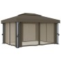 Cenador con cortina y tira de luces LED aluminio taupé 4x3 m de vidaXL, Carpas y cenadores - Ref: Foro24-3070357, Precio: 539...