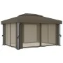 Gazebo with curtain and taupe aluminum LED light strip 4x3 m by vidaXL, Tents and gazebos - Ref: Foro24-3070357, Price: 546,0...