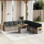 Set de sofás de jardín 11 pzas y cojines ratán sintético gris