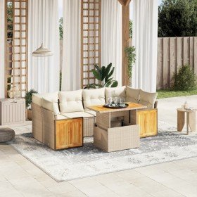 Set sofás de jardín 7 piezas y cojines ratán sintético beige