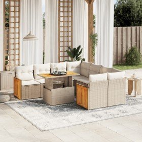 Set de sofás de jardín 9 pzas con cojines ratán sintético beige