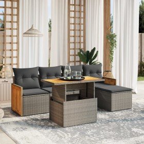 Set de muebles de jardín 6 pzas y cojines ratán sintético gris