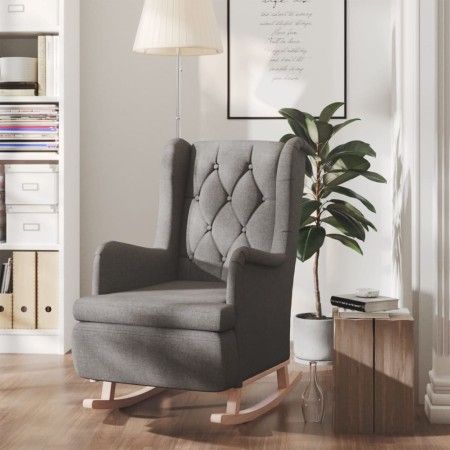 Sillón con patas mecedoras madera maciza caucho tela gris claro de vidaXL, Sillones - Ref: Foro24-329405, Precio: 202,75 €, D...