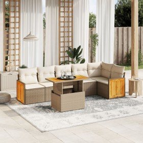 Set sofás de jardín 7 piezas y cojines ratán sintético beige en Conjuntos de jardín | Comprar online en Foro24