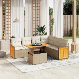 Set sofás de jardín 7 piezas y cojines ratán sintético beige en Conjuntos de jardín | Comprar online en Foro24