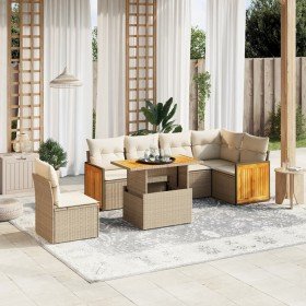 Set sofás de jardín 7 piezas y cojines ratán sintético beige en Conjuntos de jardín | Comprar online en Foro24